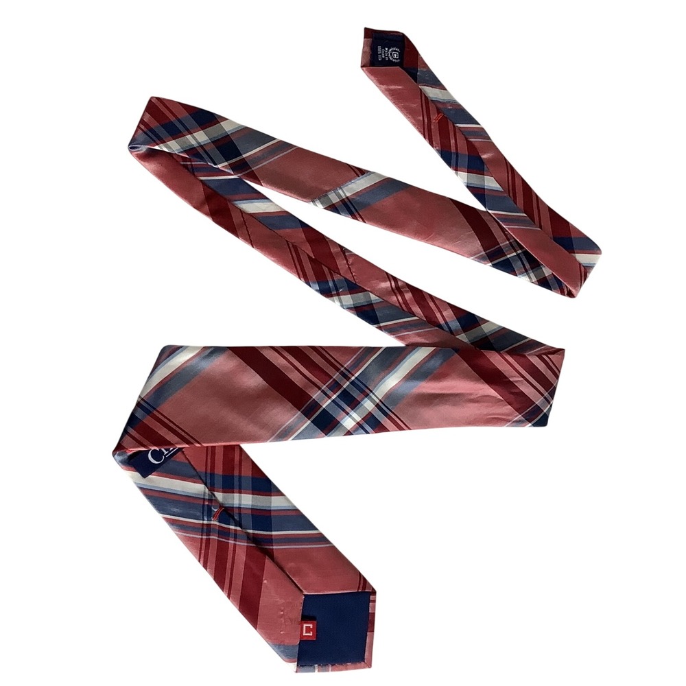 Chaps Mens Silk Plaid Necktie Dusty Rose Burgundy Navy Blue Classic Formal Tie